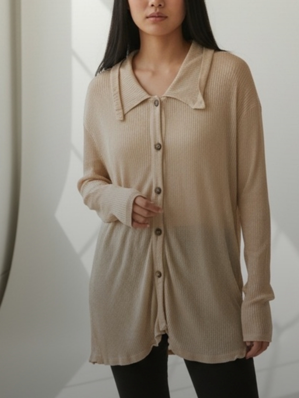 Free people Beige Button-Up Cardigan